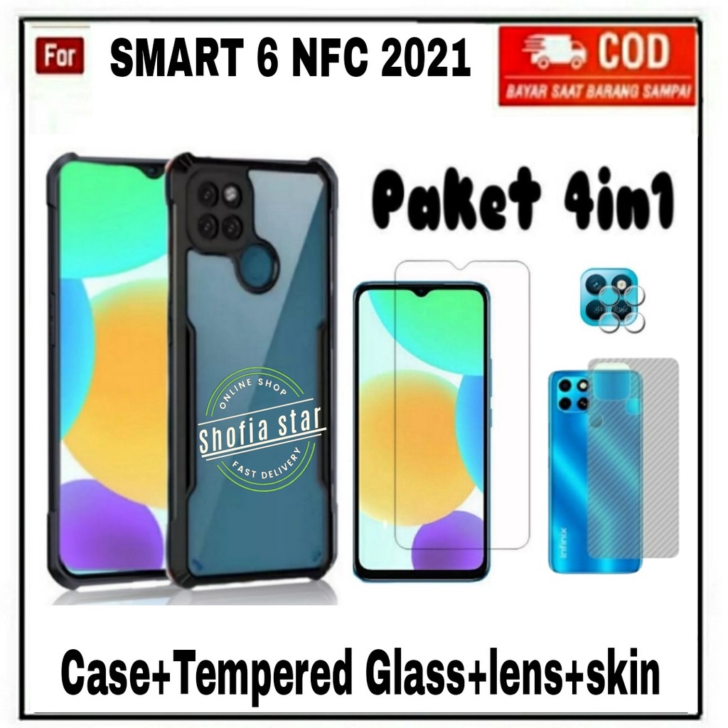 4IN1 CASE INFINIX SMART 6 NFC SMART 5 SOFTCASE SHOCKPROOF TRANSPARAN CAMERA PROTECT CASING