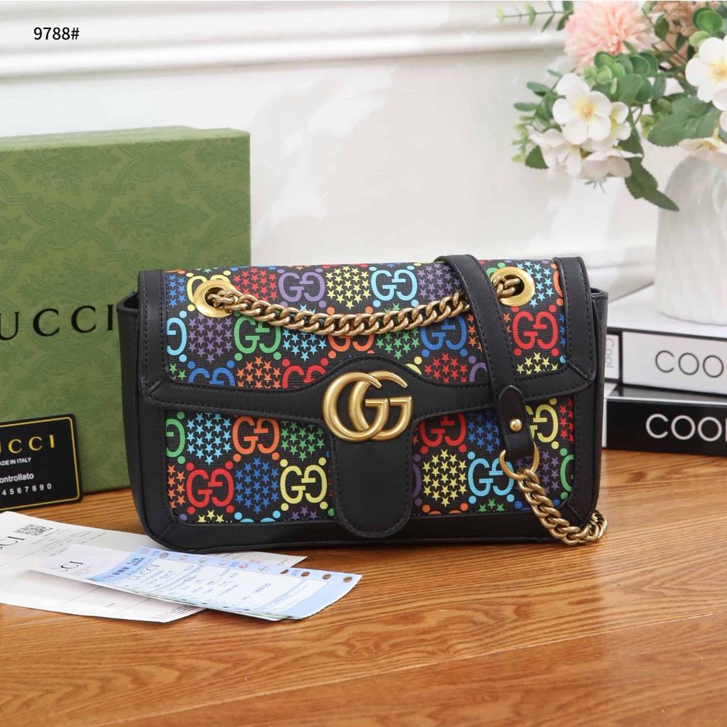 GC GG Chain  9788 Psychedelic Print GG Coated Canvas Shoulder Bag