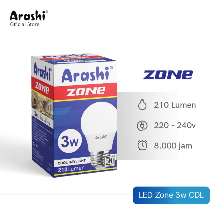 Lampu Bohlam LED Arashi Zone 3 W LED Bulb Arashi ZONE 3 watt CDL