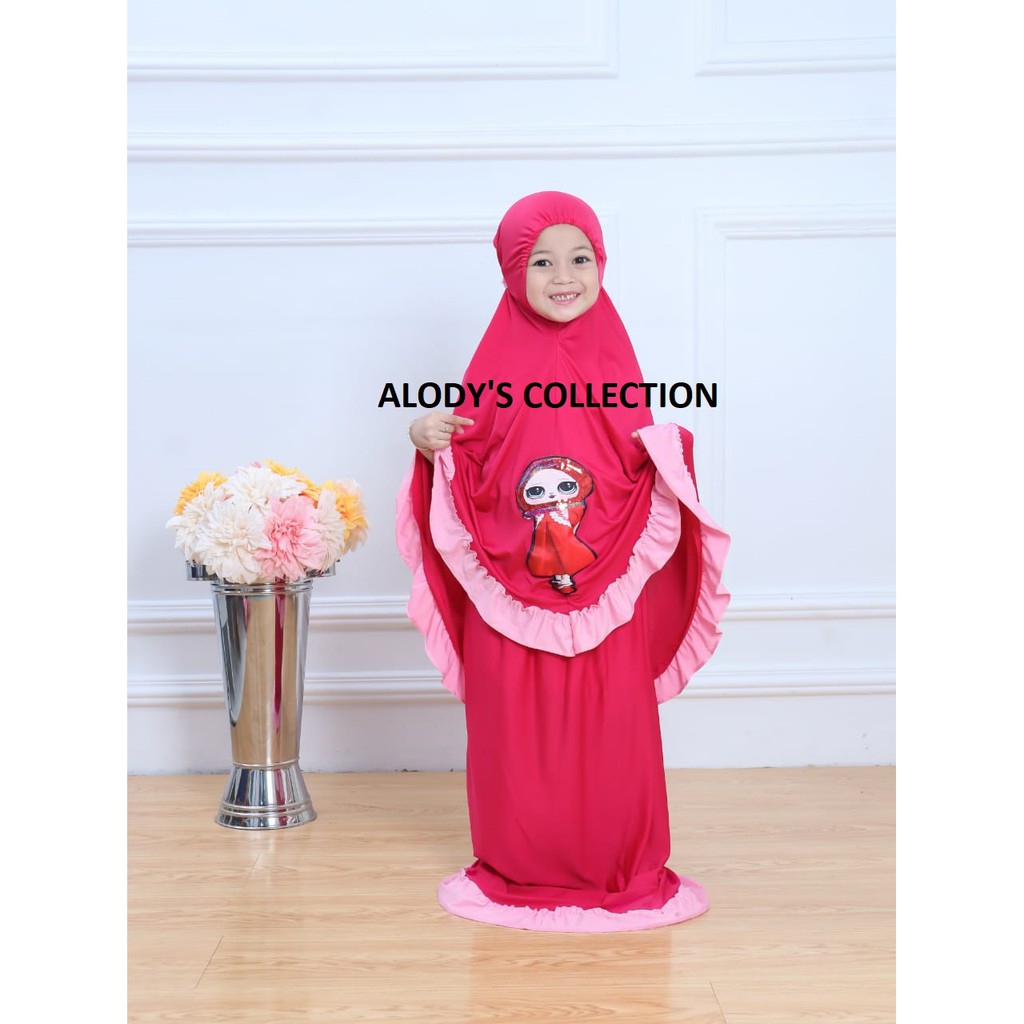 Mukena Anak Karakter LOL LED bisa Nyala Size M Usia 2-5 Tahun Bahan Jersey Termurah / Alody's