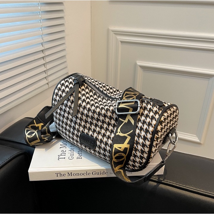 BJ81922 - BLACK/BROWN - TAS SLEMPANG MOTIF KOTAK DUFFELL BAG HOUNDSTOOTH WANITA FASHION IMPORT MODIS ELEGAN TERMURAH TERLARIS TERBARU BAGSTORE JAKARTA TAS BATAM GT1922 BQ3483