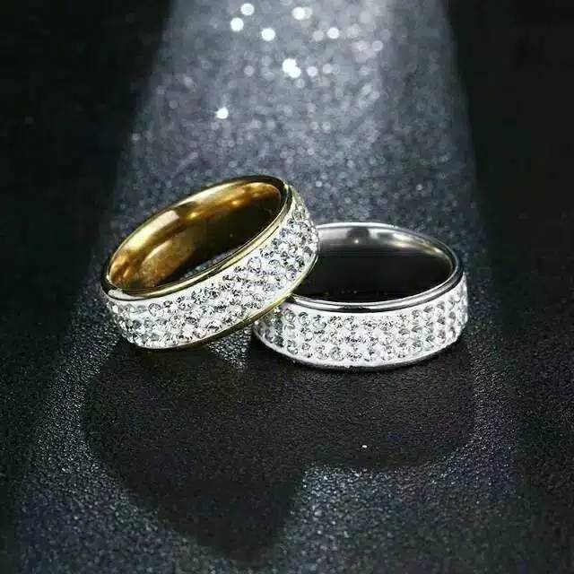 Cincin titanium mata 3 baris silver gold Anti karat selamanya