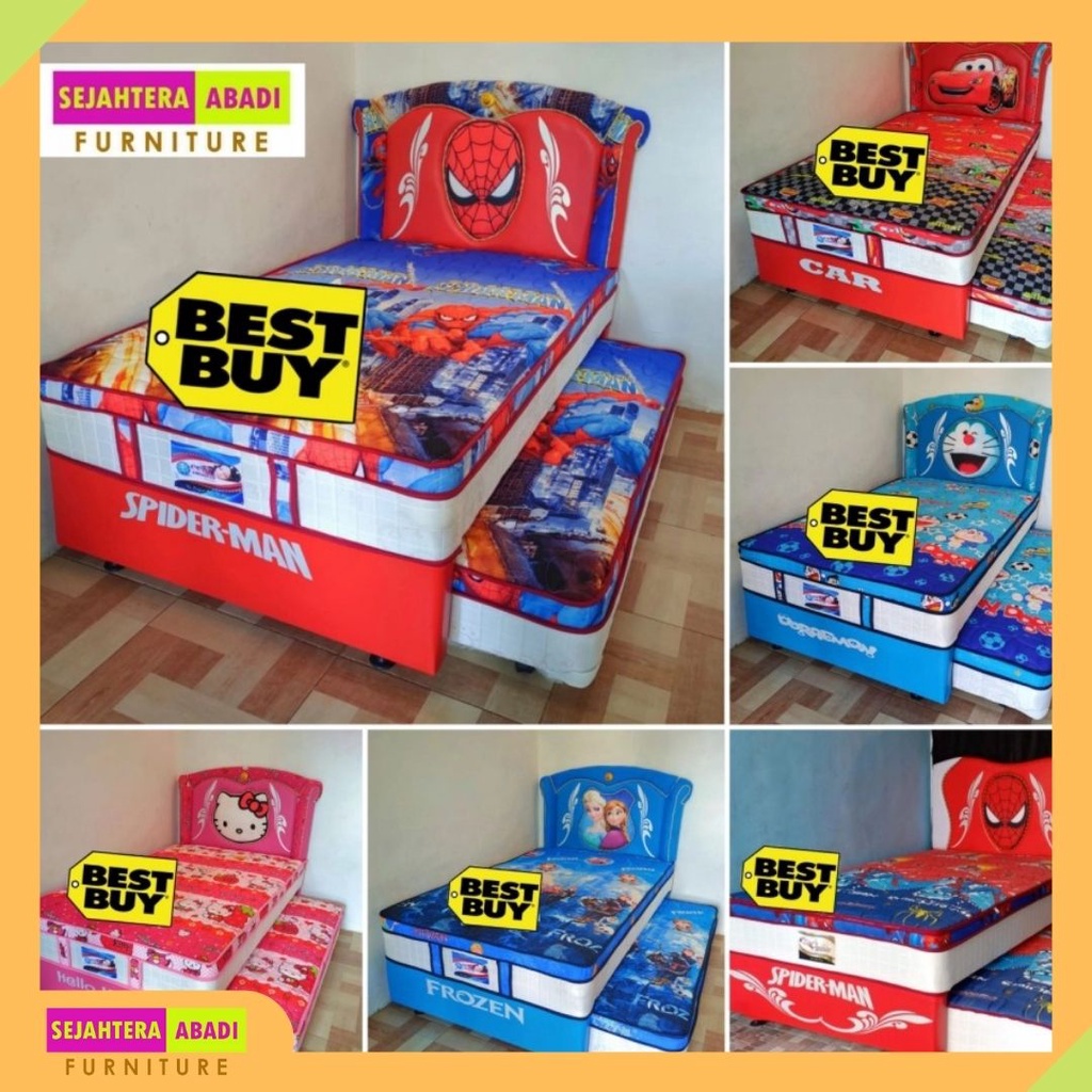 Ranjang Anak Springbed 2in1 Twin 3D OCEAN AMERICA Motif Kartun Dobel Plush Top Springbed Furniture B
