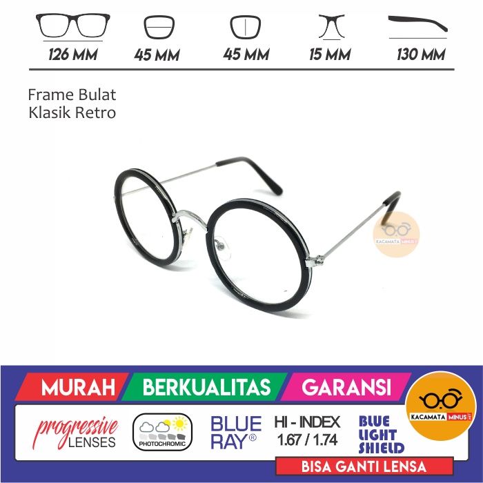 Kacamata Minus KM411 Frame Bulat - Kacamata Klasik Bulat Kecil Pria Wanita