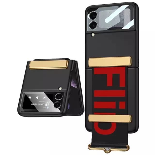 Case Tali / Hand Grip Samsung Galaxy Z Flip 4 Flip 3 5G Hard Premium Case Holder With Hand Grip Stainless Like Ori 1:1