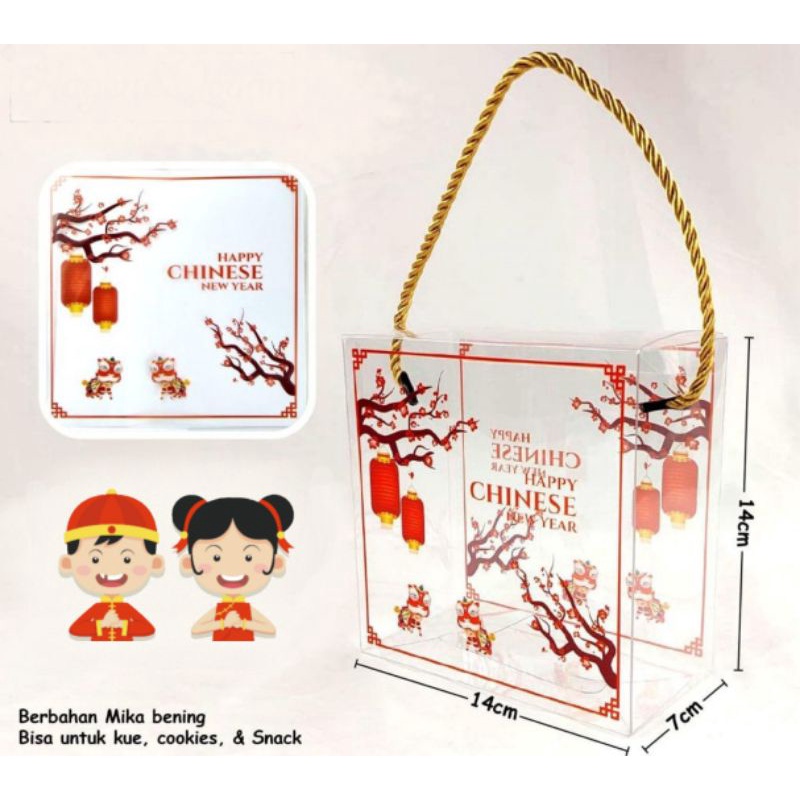 

box transparant mika bening imlek box tenteng 1 toples bulat 500g souvenir imlek box handle mika transparant imlek uk 14x7x14cm