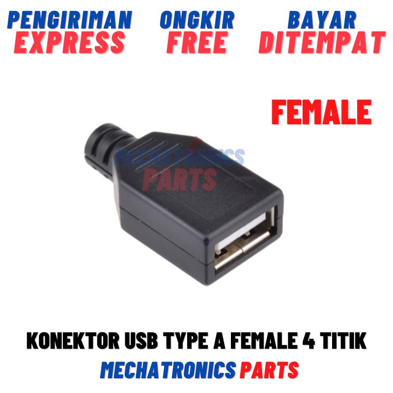 2PCS SOKET USB KOSONG TIPE BETINA PLUG / KONEKTOR USB FEMALE 4 TITIK SOLDER BA-155