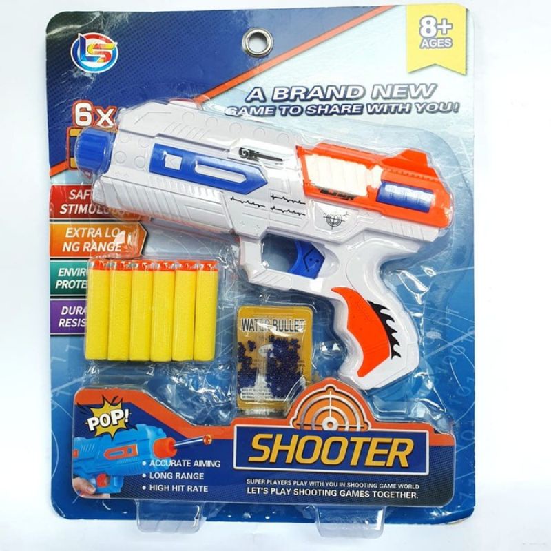 mainan pistol pistolan nerf soft bullet gun peluru busa kokang