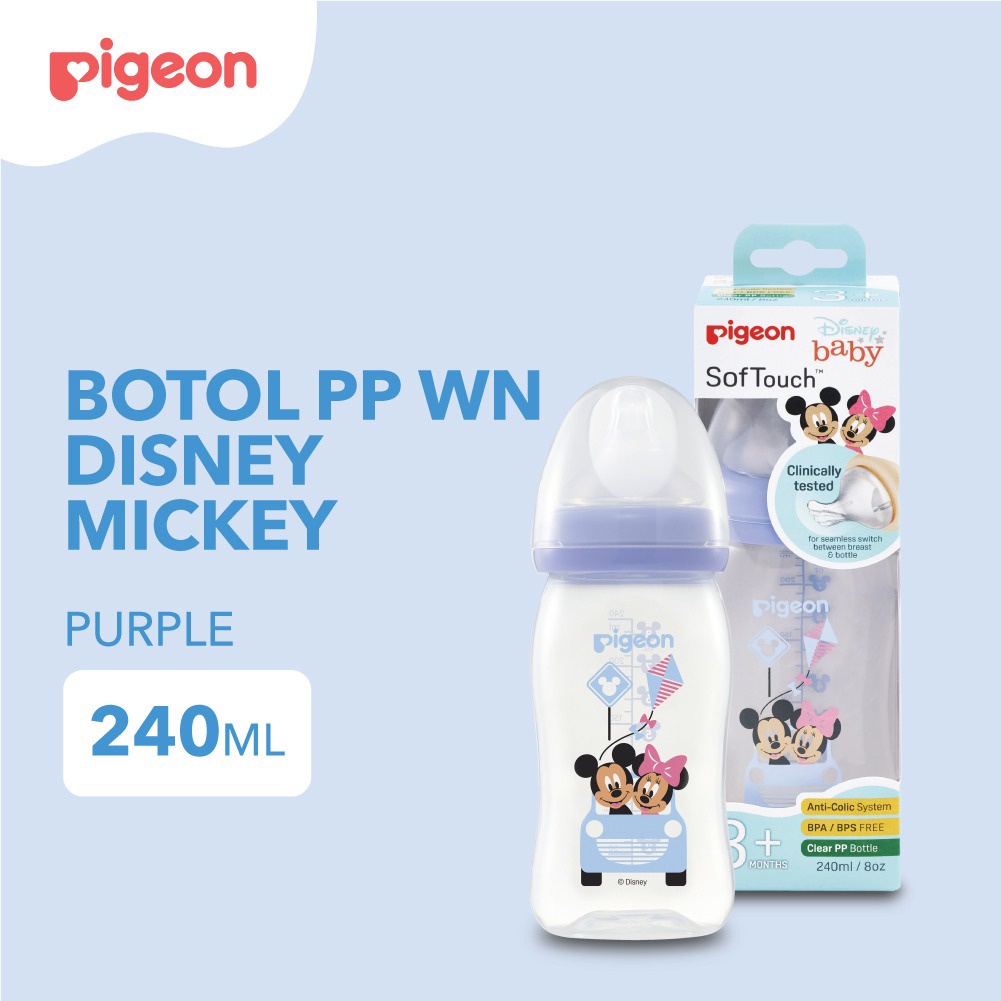 PIGEON DISNEY BABY SOFT TOUCH CLEAR PP WIDE NECK BOTTLE 240ML