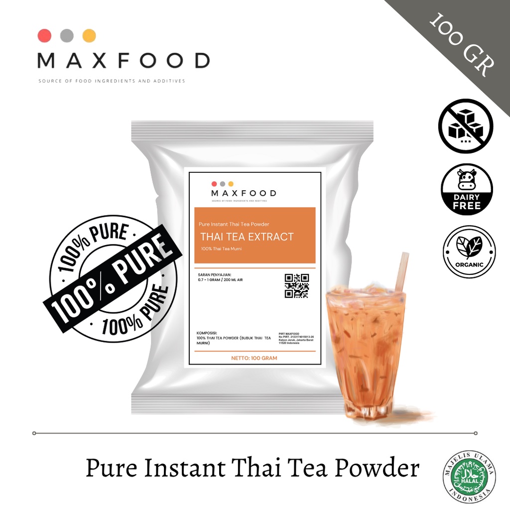 

MAXFOOD - Pure Instant Thai Tea Extract Powder / Bubuk Thai Tea Murni 100 Gr