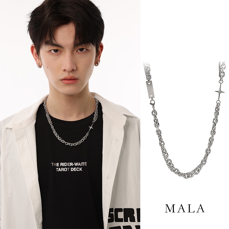 Kalung Rantai Salib Bahan Metal Warna Silver Gaya Hip Hop Korea Untuk Unisex