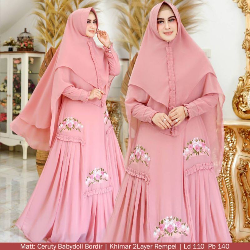 RARITY SYARI | GAMIS CERUTY BORDIR REMPEL PLISKET | CHIFFON DRESS