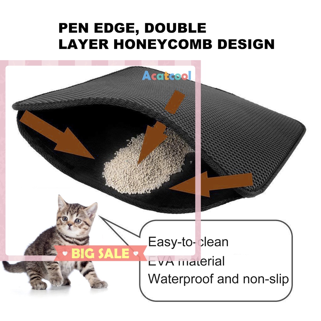 Cat Litter Mat Honeycomb Double Layer Pad No Phthalate Waterproof Black