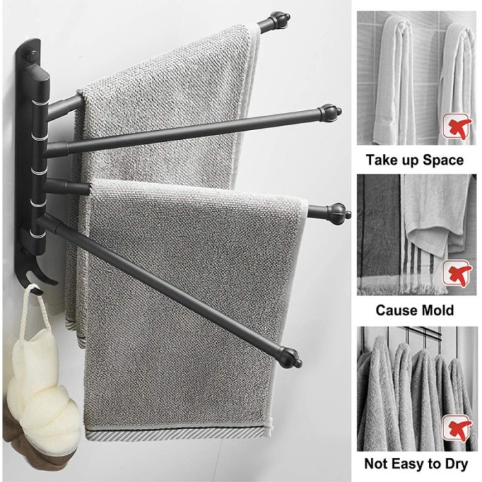 Rak Gantung Handuk putar 3 Bar Rotate Bathroom Rotateable Towel Holder