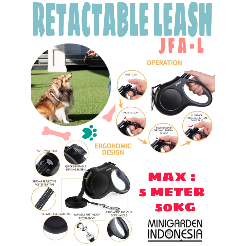 TALI TUNTUN OTOMATIS 50KG retractable leash fida large 5 METER dog leash anjing besar