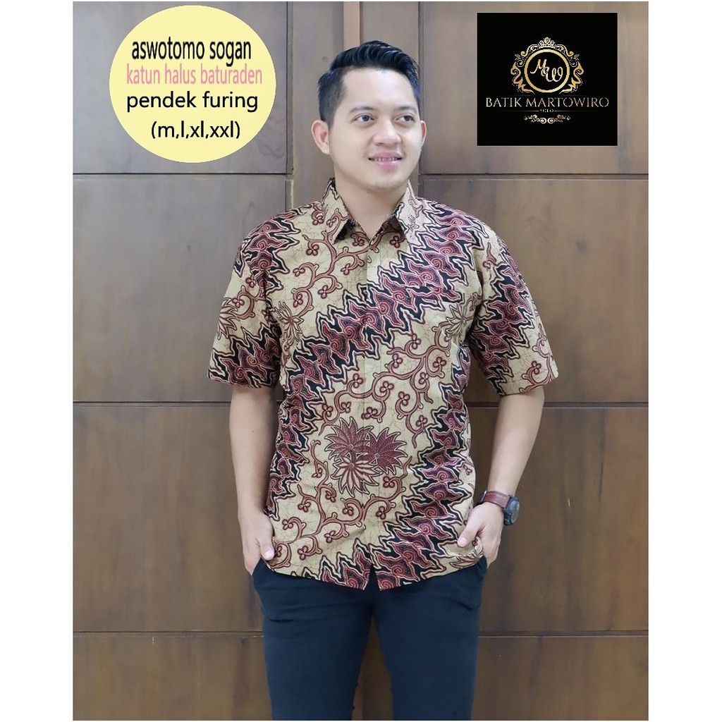 ASWATOMO SOGAN Kemeja Batik Pria Lengan Pendek Katun Halus Martowiro FULL FURING