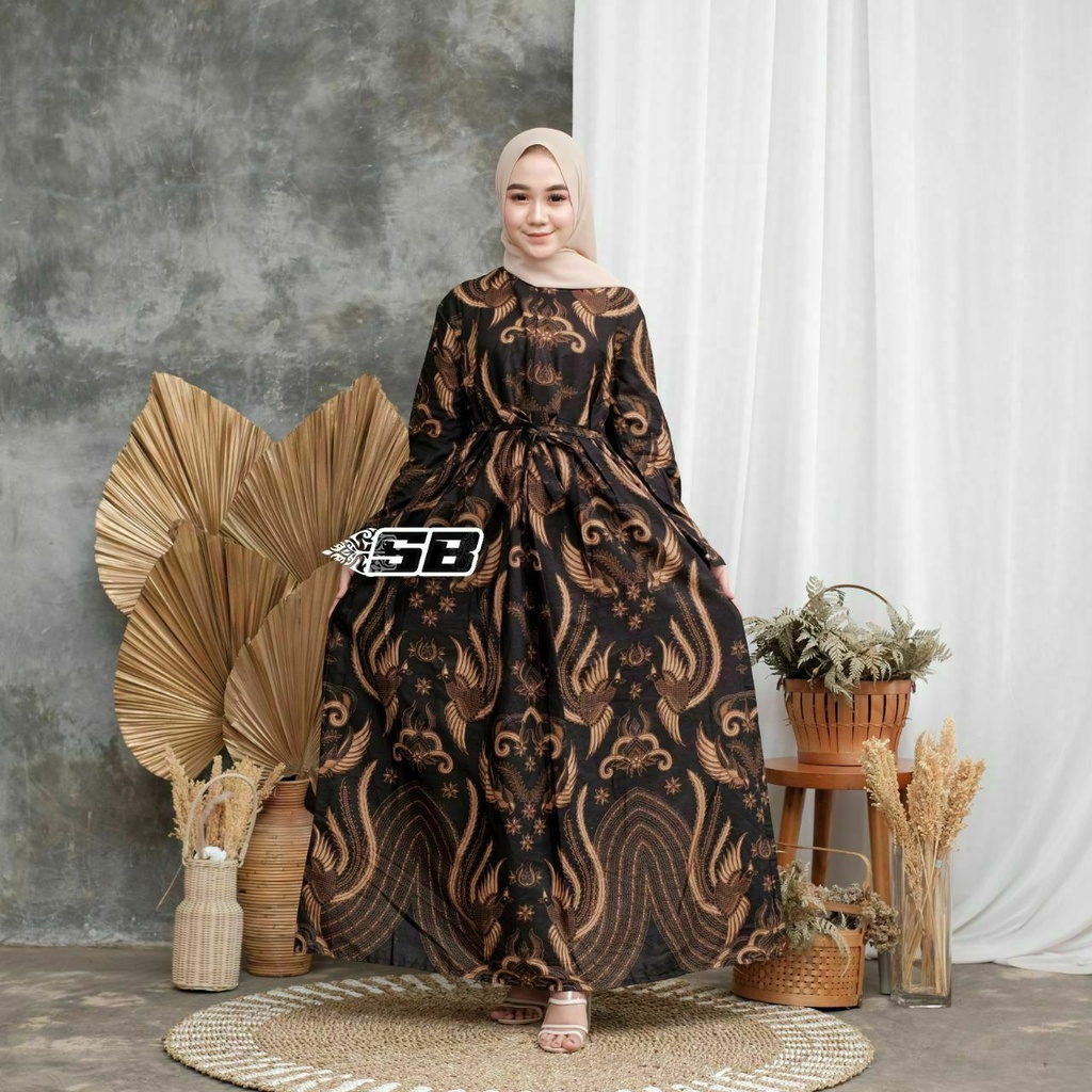 Den Aniq Gamis Syar'i Batik Pekalongan Bahan Katun Sogan Size Jumbo