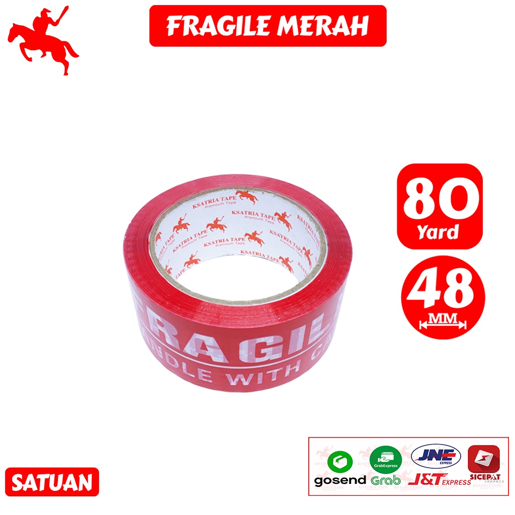 

Lakban OPP Tape / Lakban Fragile Merah KSATRIA Tape 80 Yard