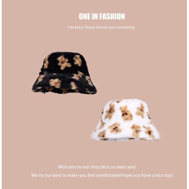 IMPORT WOMAN TEEN FURRY BEAR WINTER BUCKET HAT KOREAN STYLE TOPI WANITA REMAJA MUSIM DINGIN MOTIF BERUANG TEDDY