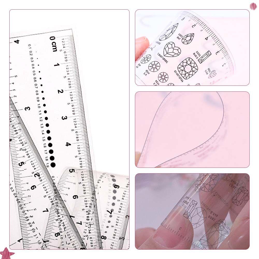 Mxbeauty Penggaris Nail Art Tahan Air Lembut Tekan Pada Kuku Memakai Pengukuran Kuku Manicure Alat Ukur Kuku Rhinestones Measuring Ruler