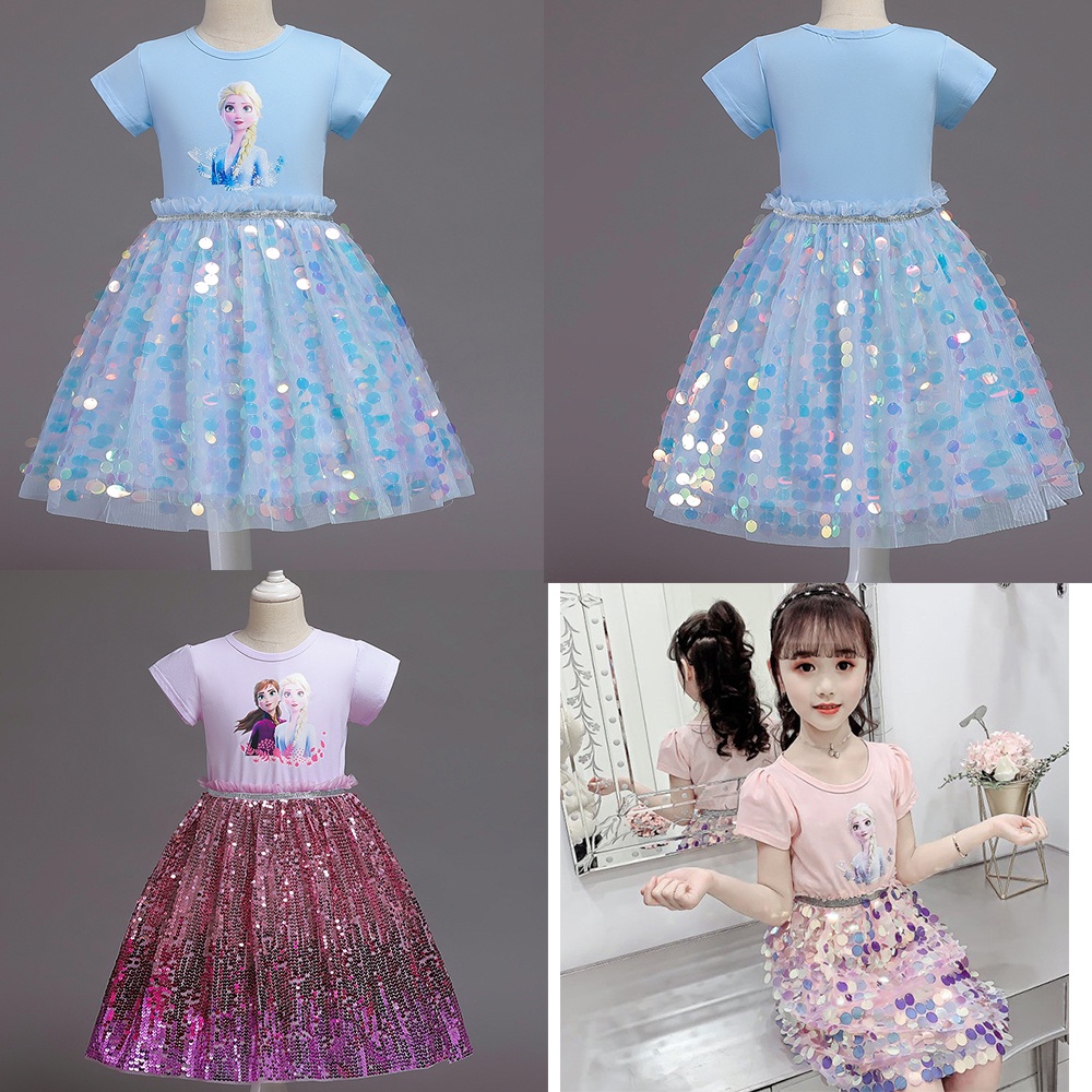 Ready Stock - Dress Elsa Anna Frozen Sequin Import /  Baju Frozen 2 Elsa Anak Perempuan Princess Dresses