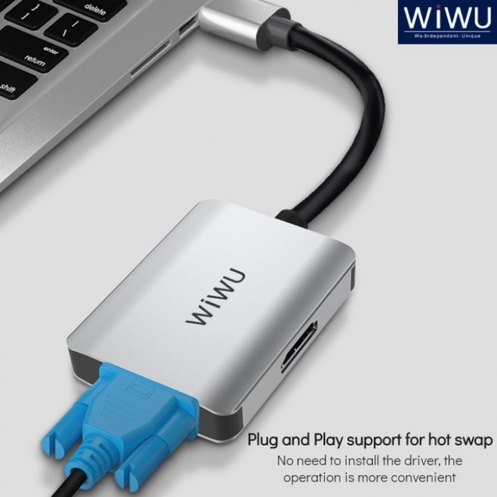 AKN88 - WIWU ALPHA A20VH - Hub Adapter USB-C to VGA and HDMI Connector Cable