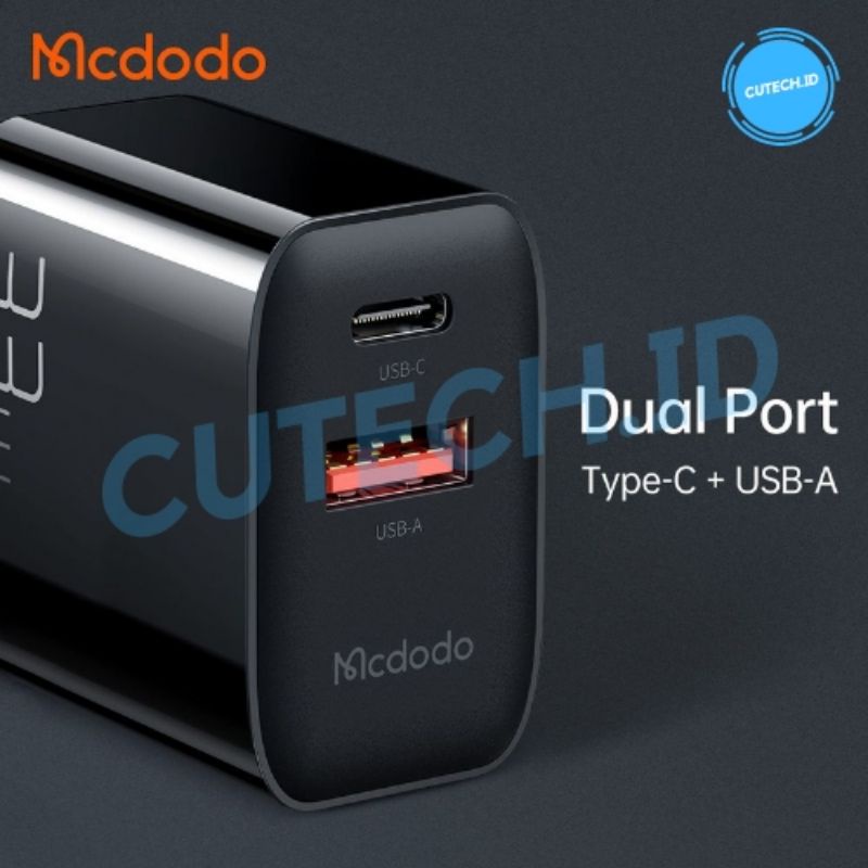 MCDODO ADAPTOR CHARGER 33W USB + TYPE C DUAL OUTPUT VOOC FAST CHARGE POWER DELIVERY