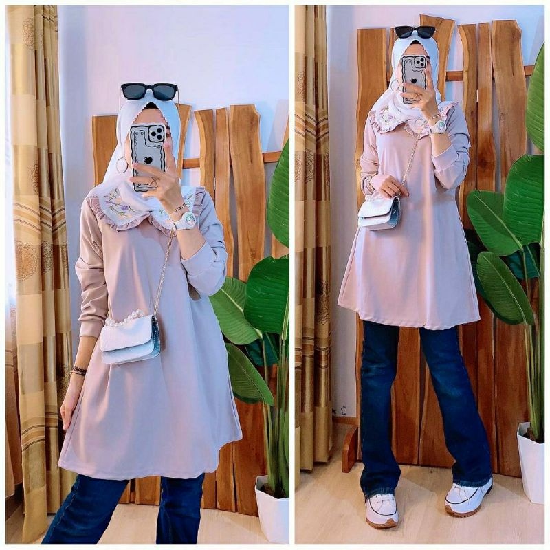 Florida Tunik, TUNIK SUPER CANTIK FIT XXL LD 100-120 BAHAN KAOS LYCRA IMPORT MIX BORDIR TERMURAH MODIS OOTD