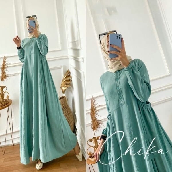 CIKA DRESS MAXY BAHAN CRINKLE GAMIS  WANITA TERBARU