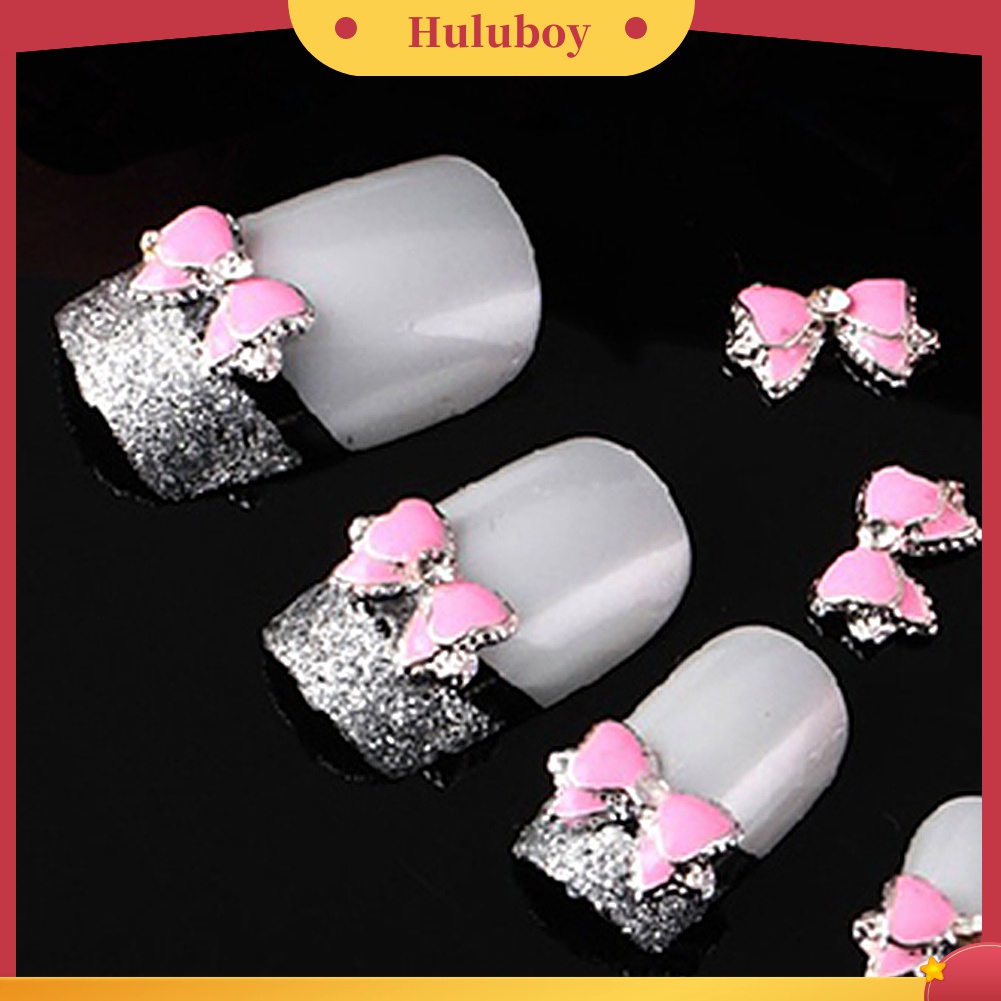 Huluboy Huluboy♡ 10pcs Stiker Kupu-Kupu 3D Bahan Alloy Dengan Berlian Imitasi Warna Pink