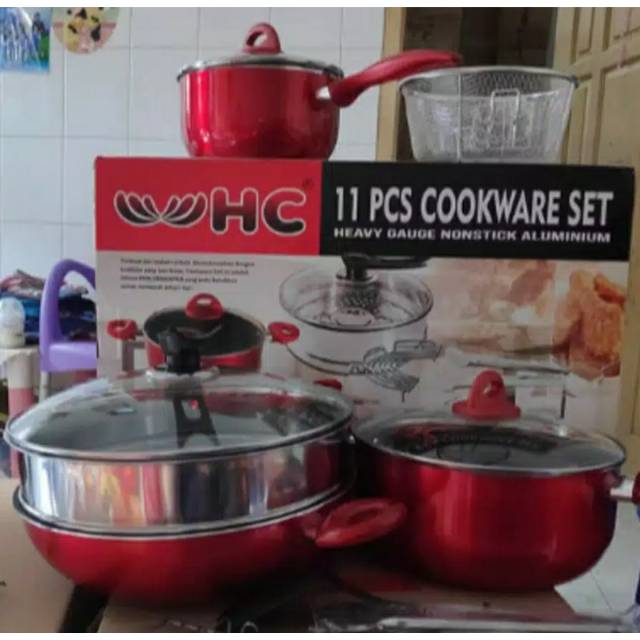 Panci Multifungsi  ,  HC 11 PCS , Panci teteflon , Panci cookware  Set