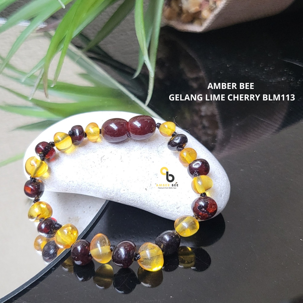 Gelang Amber Anak Premium Glossy Lime Cherry BGLC93 By Amber Bee