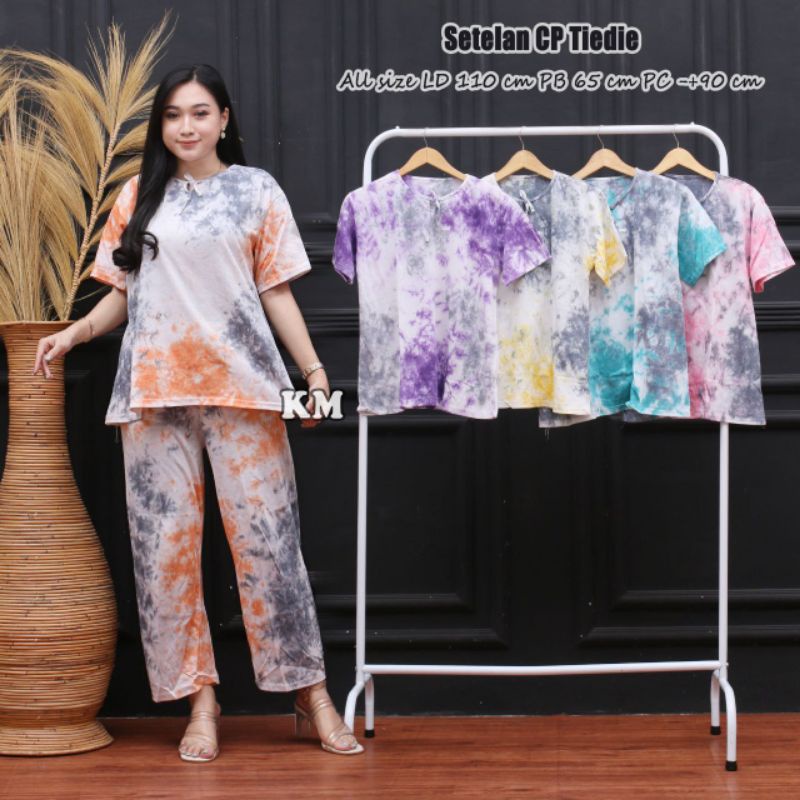 ONE SET SETELAN WANITA CP GARIS LAPIS TIE DYE MODEL BABYDOLL TERLARIS KEKINIAN CEWEK