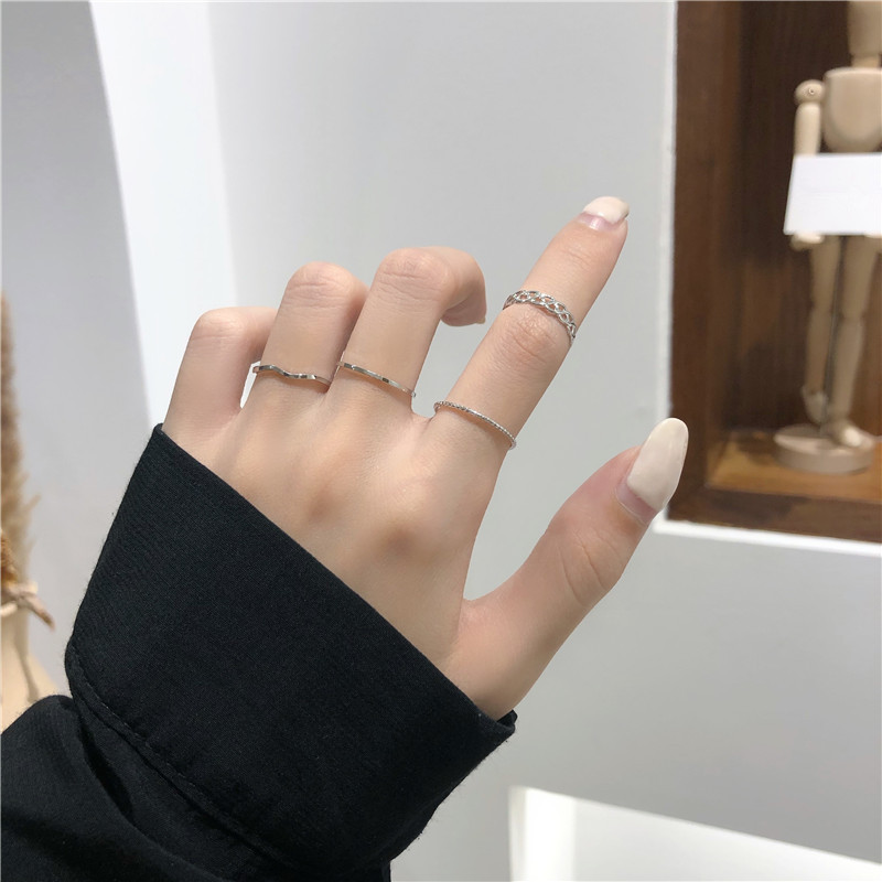 Magic789 4PCs/Set Chic Fashion Wave Knuckle Midi Rings for Girls Korean Fashion Finger Jewelry