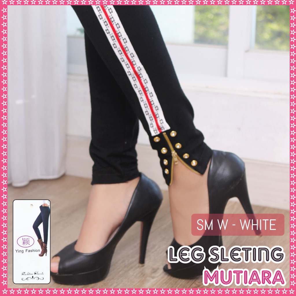 Leggig Zipper Wanita * W WHITE * / legging sleting mutiara / legging sleting kaki / legging jumbo