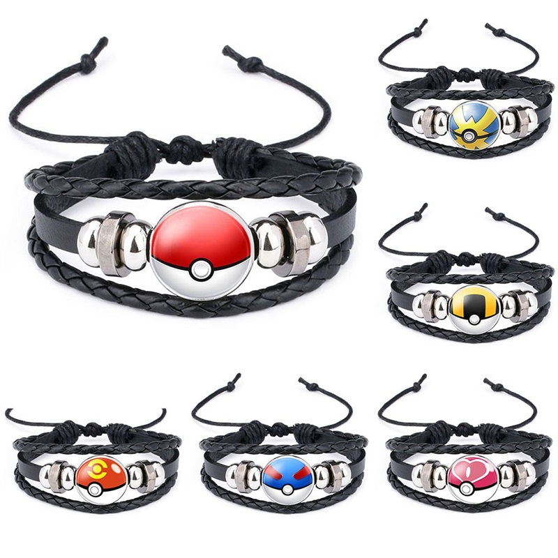 2022 Gelang Tangan Kulit Motif Anime Pokemon Ball Untuk Pria / Wanita / Anak