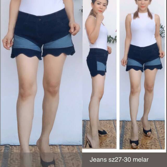 HP 2 TONE ZIGZAG JEANS HOTPANTS