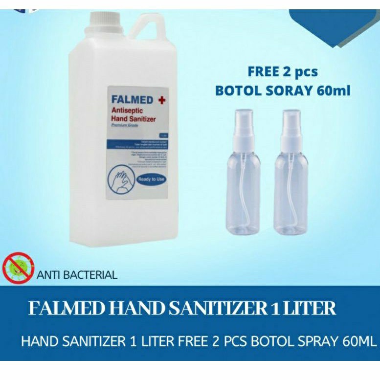 HAND SANITIZER ANTISEPTIK FALMED 1 L FREE 2 PCS BOTOL SPRAY KOSONG 60ML