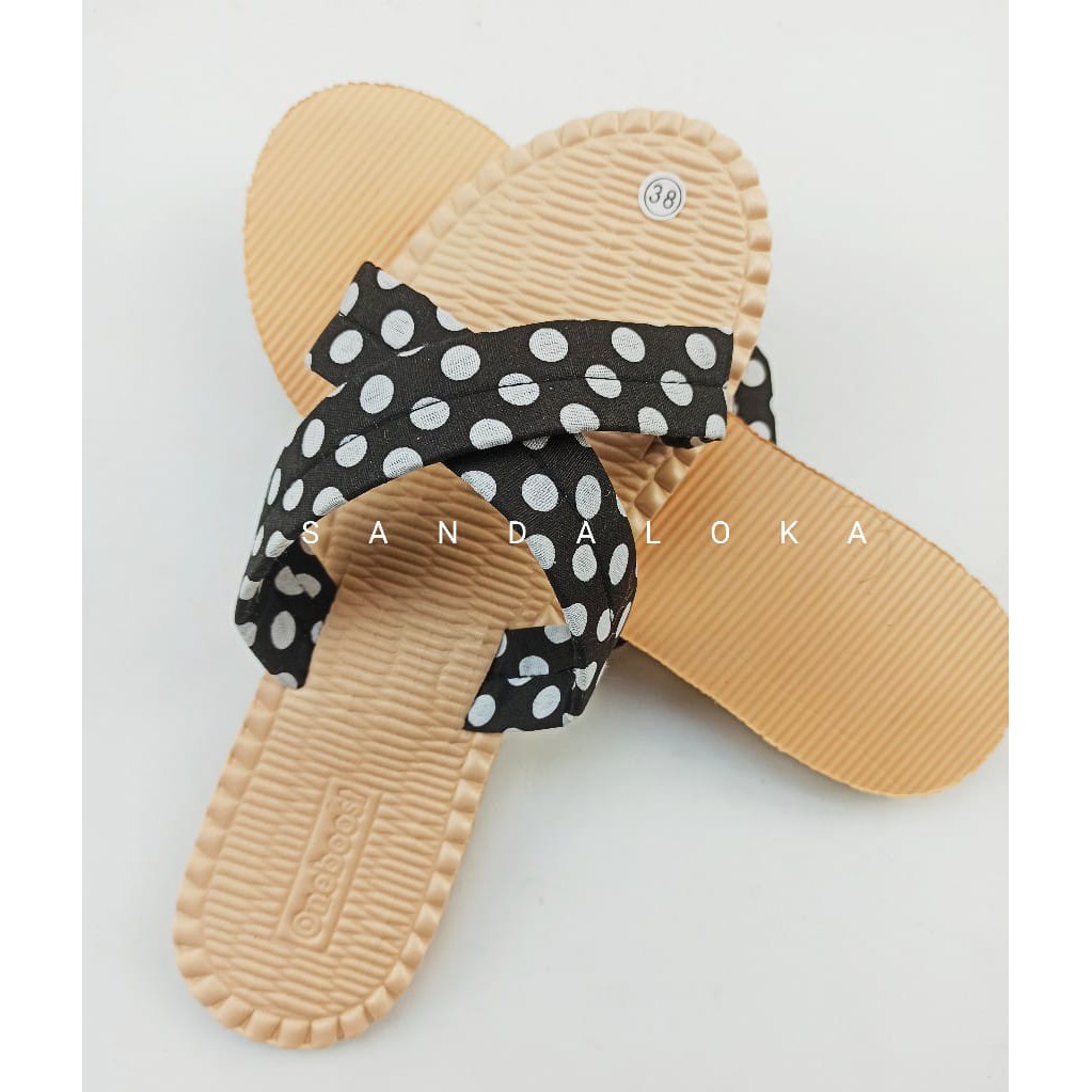 Sandal Wanita Motif Etnik  Polkadot Tali Silang