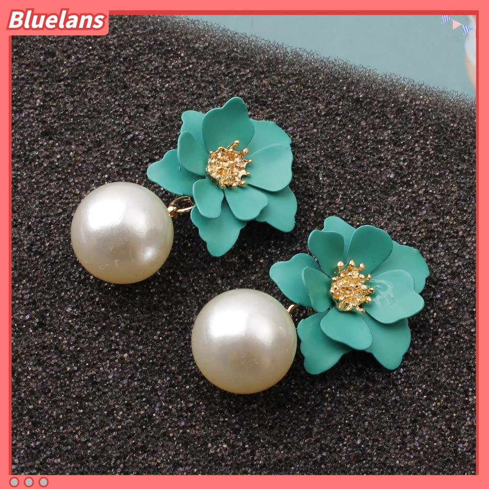 Bluelans Anting Tusuk Gantung Wanita Desain Bunga Resin Hias Mutiara Imitasi Untuk Musim Panas