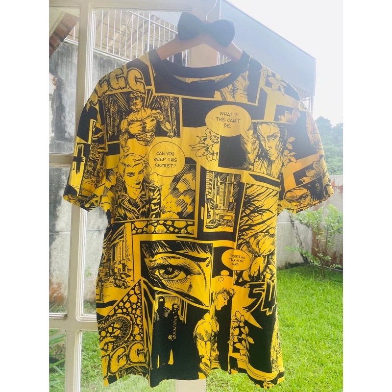 Kaos tshirt pria cowok kuning motif komik lucu hitam bershka original second preloved bekas murah se