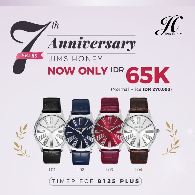 Jam Tangan Wanita Jims Honey 8125 Plus Time Piece watch Kulit Sintetis Navy Coklat Merah Hitam Besar
