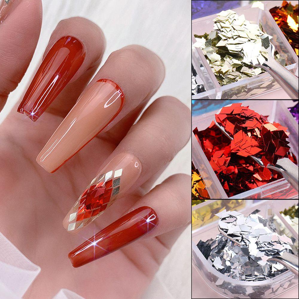 MXBEAUTY Glitter Nail Art Payet Berbentuk Persegi Gadis Manikur Aksesoris Belah Ketupat Nail Art Patch Kuku Glitter Serpihan