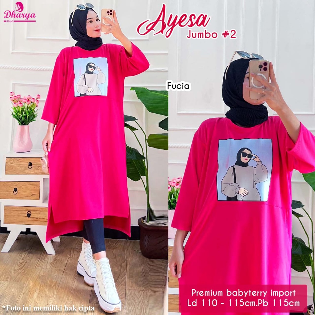 Ayesa Jumbo Midi Dress Warna Fucia Hasna Hijab Arsi Midi Dress Wanita Bahan Crinkle Motif Bunga Ld 1