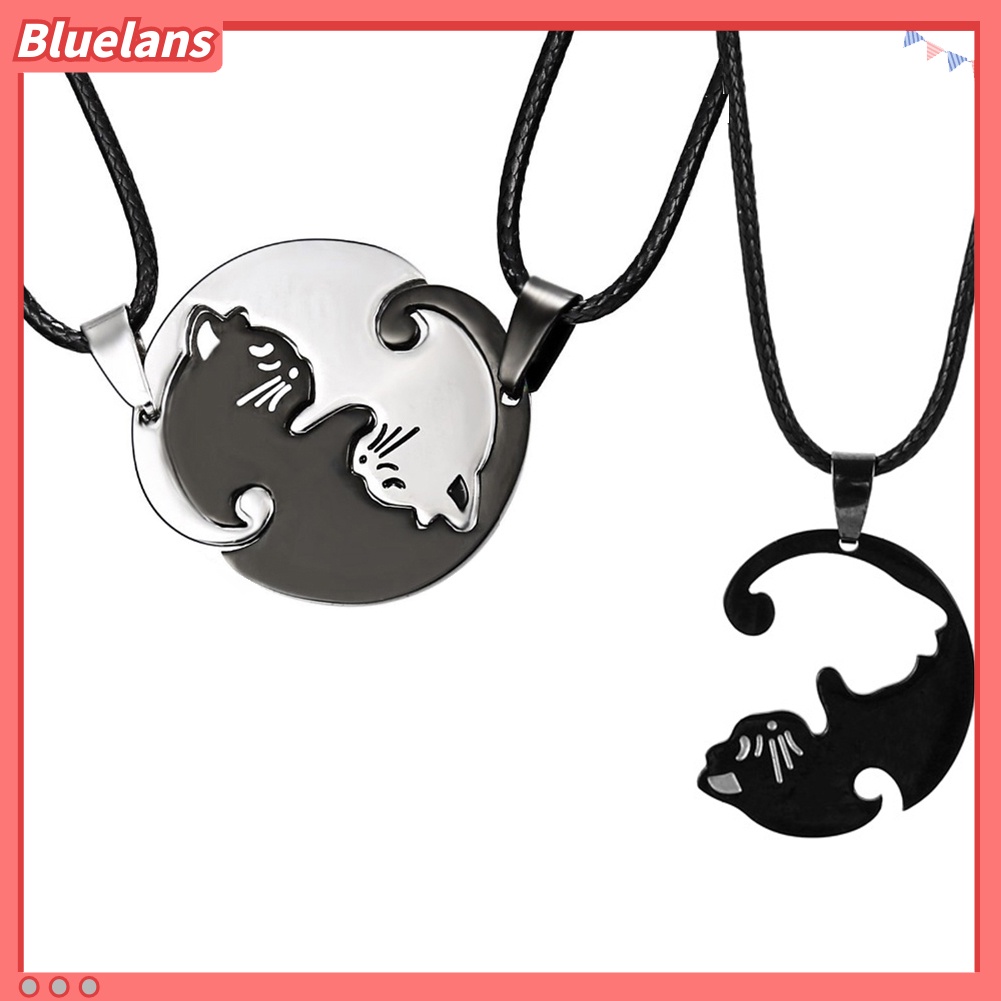 Bluelans 2Pcs Fashion Embrace Cats Pendant Couple Matching Necklaces Jewelry Gift