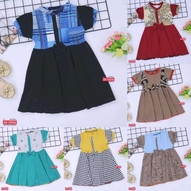 Dress Jasmine Bayi - 6 Tahun / Dres Balita Anak Perempuan Baju Lengan Adem Pita Motif Polos Murah