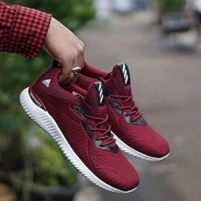 Sepatu Adidas Alphabounce Grade Original Sneakers Sport Running Red Maron Kado hadir Pria