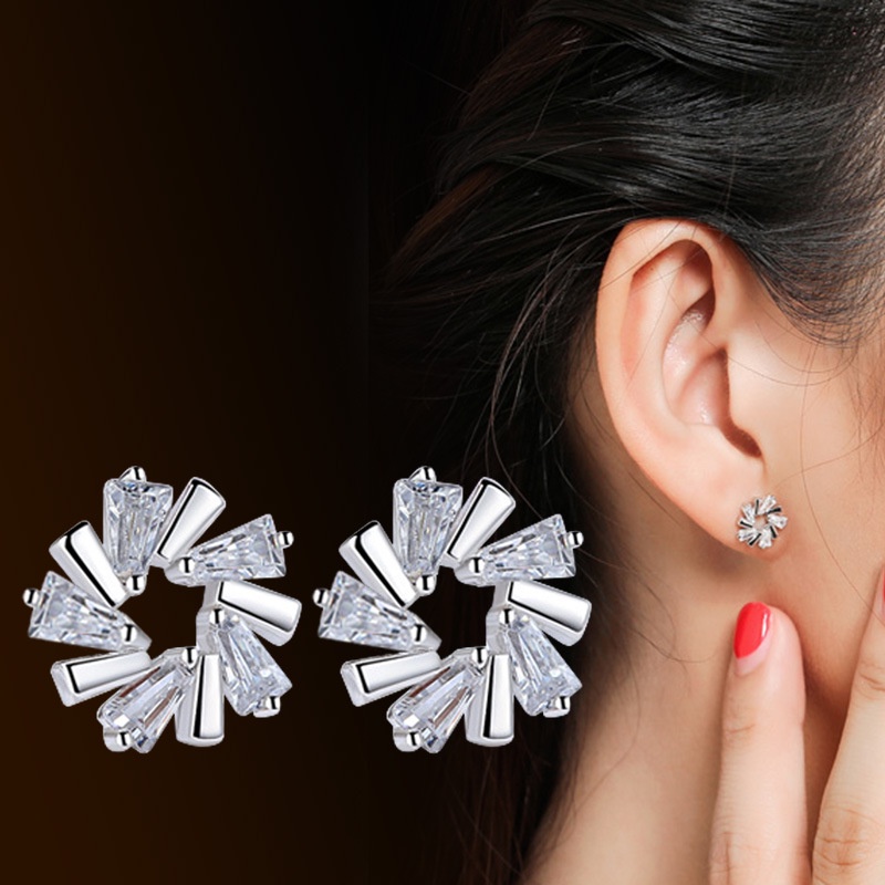 Anting Perak 925 Wanita Kristal Es Fashion Perhiasan/Subang Telinga anting perempuan