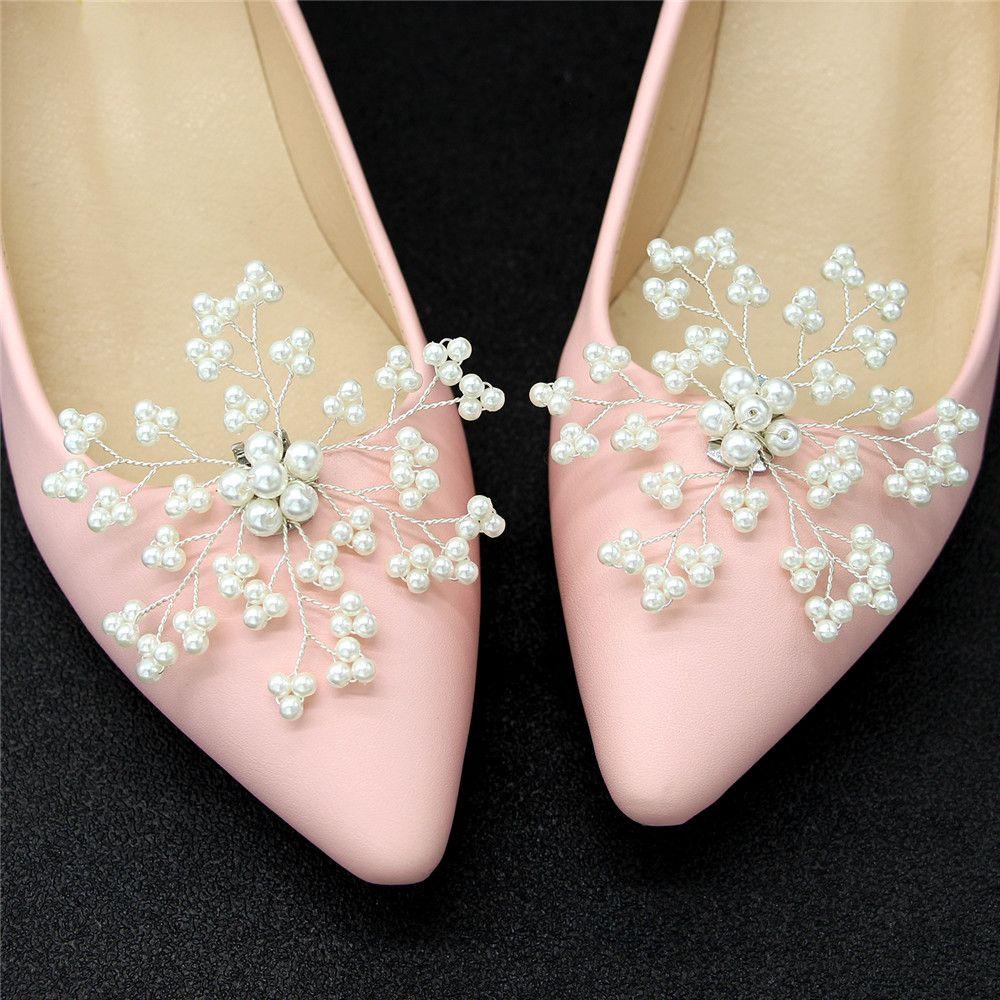 1 Pairs Shoe Clip Wedding Shoes Decoration High Heel Charm Buckle Brooch Shiny Rhinestone Pearl For Women Bride