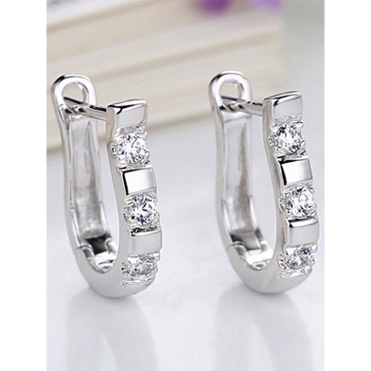 1 Pasang Anting Hoop Sterling Silver 925 Dengan Batu Permata Putih Untuk Wanita